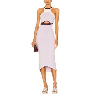Aisling Camps Fluid Bodycon Dress Midi cutouts Lavender/White Colorblock SZ med